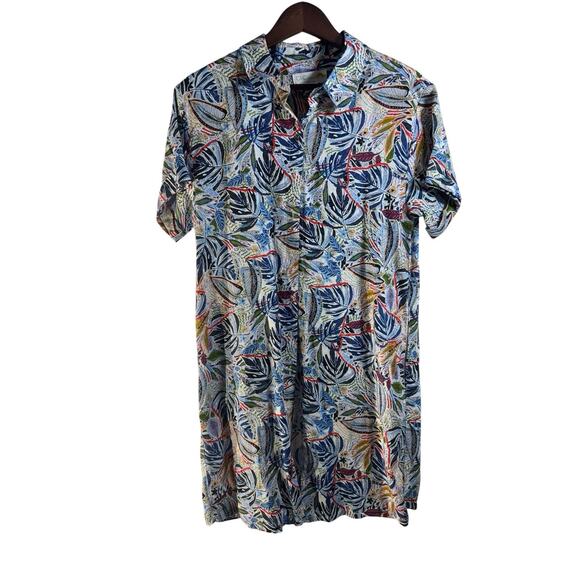 C&C California 100% Linen Botanical Button Up Shirt Dress Resort Cruise Medium - Picture 1 of 14